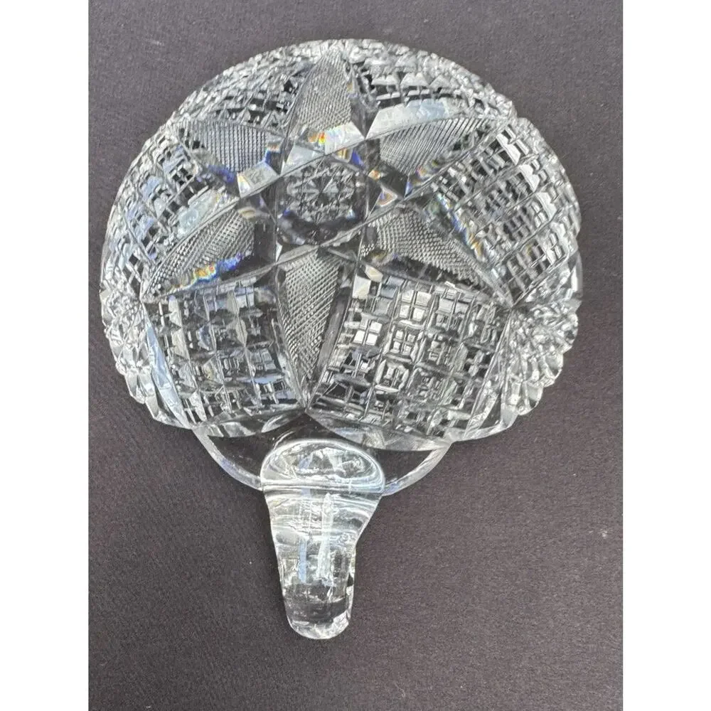 Antique American Brilliant Period ABP Cut Glass Nappy Handle Candy Dish -C13
